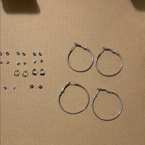 Claire's Silver Hoops and Colorful Stud Earring Set